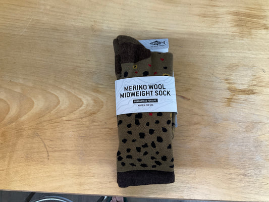 Rep Your Water Socks Merino Blend Mid Weight Brown Trout Fish