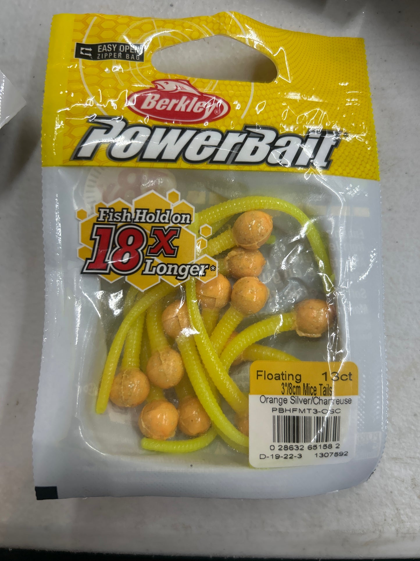 Power bait mice tail orange/chartruce