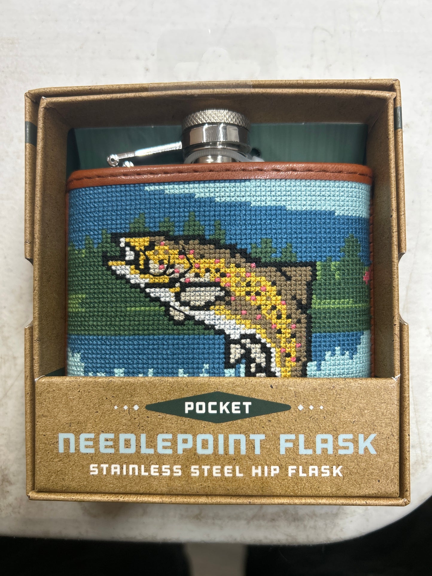Needlepoint trout flask